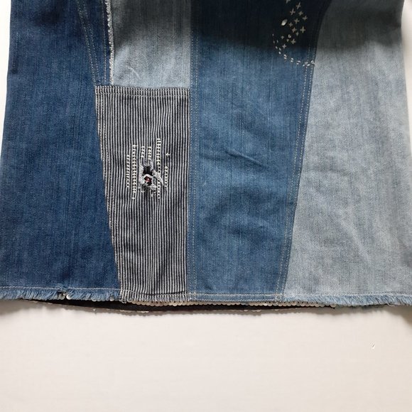 Holding Horses Denim Patchwork Short Sleeve Collar Shift Dress Blue Size 2 - Picture 12 of 15